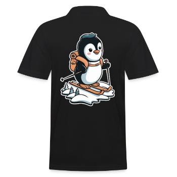 Cute penguin doing cross-country skiing for kids and - Men's Polo Shirt - black - Back - Kai (181cm)