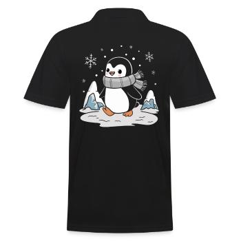 Lustiger Pinguin Im Winterwunderland - Männer Poloshirt - Schwarz - Hinten - Kai (181cm)
