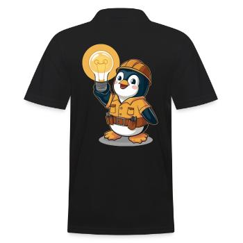 Pinguin Elektriker Mit Glühbirne - Männer Poloshirt - Schwarz - Hinten - Kai (181cm)