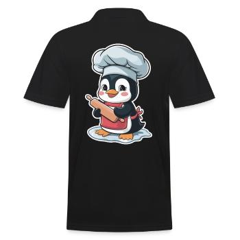 Cute penguin baker with rolling pin - Men's Polo Shirt - black - Back - Kai (181cm)