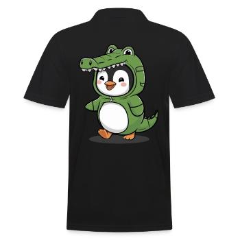Niedlicher Pinguin im Krokodil-Kostüm - Männer Poloshirt - Schwarz - Hinten - Kai (181cm)