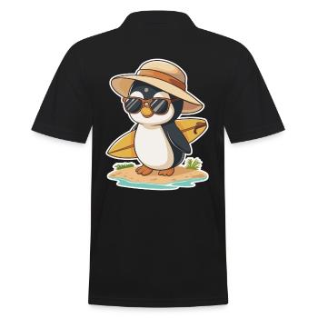 Sonniger Pinguin Surfer am Strand - Männer Poloshirt - Schwarz - Hinten - Kai (181cm)