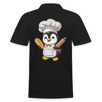 Mignon pingouin boulanger avec du pain et un rouleau à pâtisserie - Polo Homme - noir - Dos - Kai (181cm)