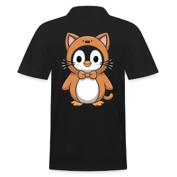 Penguin in cat costume with bow - Men's Polo Shirt - black - Back - Kai (181cm)