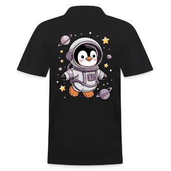 Cute penguin astronaut in space - Men's Polo Shirt - black - Back - Kai (181cm)