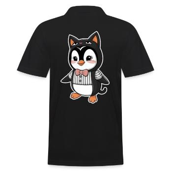 Süßer Pinguin Im Tierkostüm Mit Fliege - Männer Poloshirt - Schwarz - Hinten - Kai (181cm)