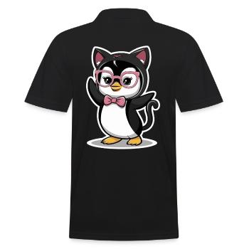 Pingouin mignon avec des lunettes et un arc - Polo Homme - noir - Dos - Kai (181cm)