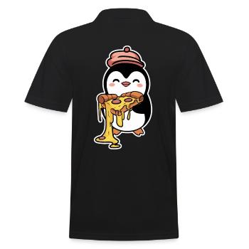 Pinguin Mit Pizza Illustration Design - Männer Poloshirt - Schwarz - Hinten - Kai (181cm)