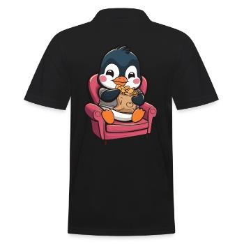 Süßer Pinguin mit Snacks auf Sessel - Männer Poloshirt - Schwarz - Hinten - Kai (181cm)