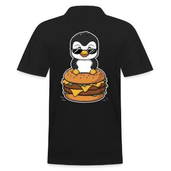 Cooler Pinguin Mit Burger - Männer Poloshirt - Schwarz - Hinten - Kai (181cm)