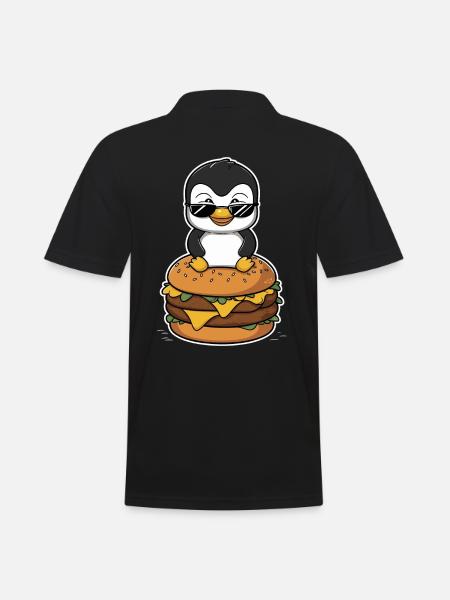 Cool penguin with burger - Men's Polo Shirt - black