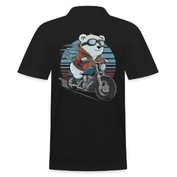 Bär auf Motorrad Abenteuer Retro Stil - Männer Poloshirt - Schwarz - Hinten - Kai (181cm)
