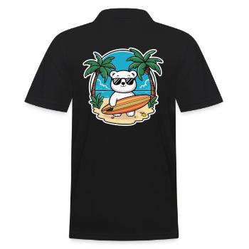 Cool polar bear on the beach with surfboard - Men's Polo Shirt - black - Back - Kai (181cm)