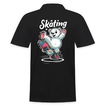 Cute Bear on Skateboard Skating - Men's Polo Shirt - black - Back - Kai (181cm)