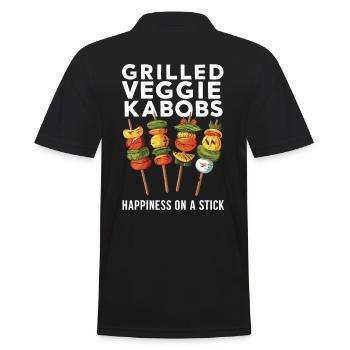 Gegrillte Gemüsespieße Glück Am Spieß - Männer Poloshirt - Schwarz - Hinten - Kai (181cm)