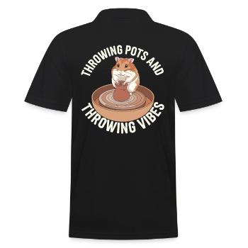 Pottery Funny Hamster: Pot Throwing Vibes - Men's Polo Shirt - black - Back - Kai (181cm)