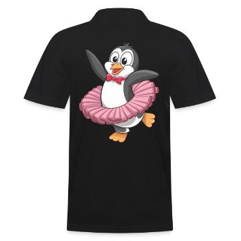 Tanzender Pinguin im Tutu mit roter Schleife - Männer Poloshirt - Schwarz - Hinten - Kai (181cm)