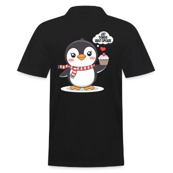 Pinguin Denkt An Cupcakes Süßes Motiv - Männer Poloshirt - Schwarz - Hinten - Kai (181cm)