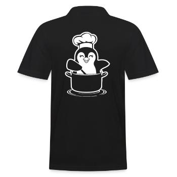 Fröhlicher Kochpinguin in Kochtopf - Männer Poloshirt - Schwarz - Hinten - Kai (181cm)