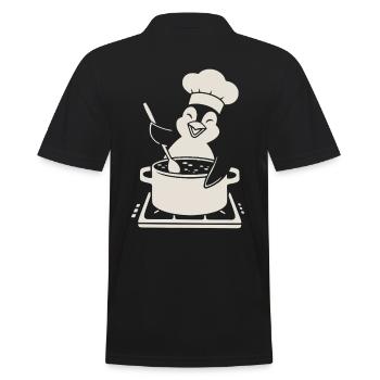 Cheerful penguin chef chef at the stove - Men's Polo Shirt - black - Back - Kai (181cm)