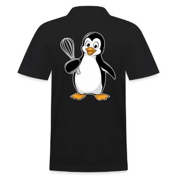 Cheerful penguin with whisk for - Men's Polo Shirt - black - Back - Kai (181cm)