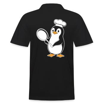 Penguin Cook With Pan Funny Motif - Men's Polo Shirt - black - Back - Kai (181cm)