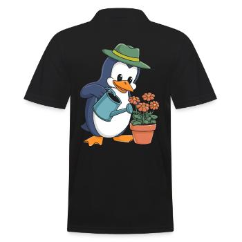 Penguin Gardener With Watering Can In Action - Men's Polo Shirt - black - Back - Kai (181cm)