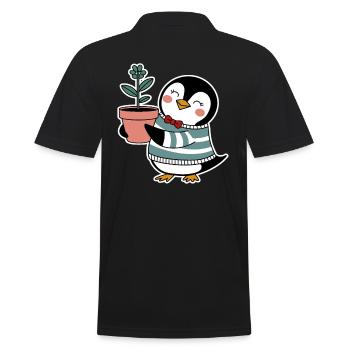 Cheerful penguin gardener with flower - Men's Polo Shirt - black - Back - Kai (181cm)
