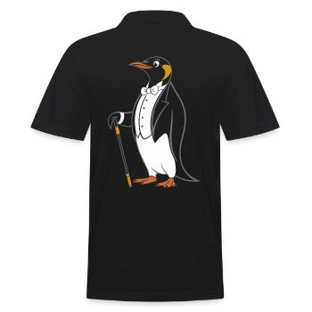 Eleganter Pinguin im Frack mit Gehstock - Männer Poloshirt - Schwarz - Hinten - Kai (181cm)