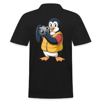 Pinguin Fotograf mit Kamera - Männer Poloshirt - Schwarz - Hinten - Kai (181cm)