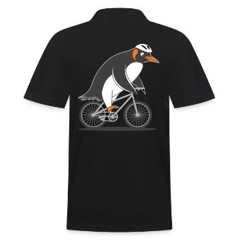 Lustiger Pinguin Auf Fahrrad Abenteuer - Männer Poloshirt - Schwarz - Hinten - Kai (181cm)
