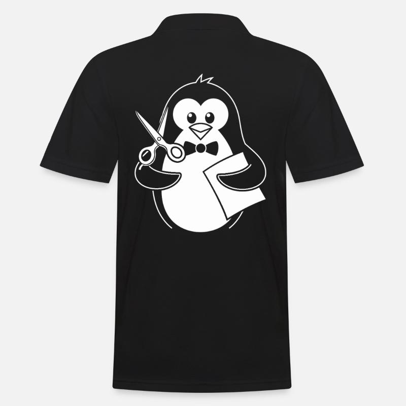Pinguin Mit Schere Bastelhobby - Männer Poloshirt - Schwarz