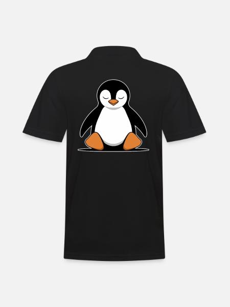 Relaxed Penguin Meditation Cartoon - Men's Polo Shirt - black