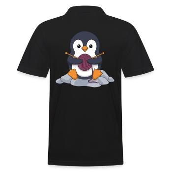 Knitting Penguin With Wool And Needles - Men's Polo Shirt - black - Back - Kai (181cm)