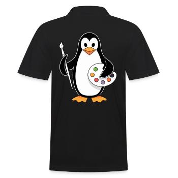 Creative Penguin Artist Fun - Men's Polo Shirt - black - Back - Kai (181cm)