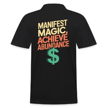 Manifest Magic, Achieve Abundance Quote - Men's Polo Shirt - black - Back - Kai (181cm)