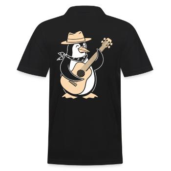Lustiger Pinguin Mit Gitarre Und Hut Für Musikfans - Männer Poloshirt - Schwarz - Hinten - Kai (181cm)