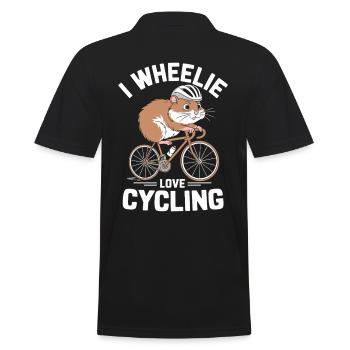 I Love Cycling Hamster Funny Bicycle Motif - Men's Polo Shirt - black - Back - Kai (181cm)