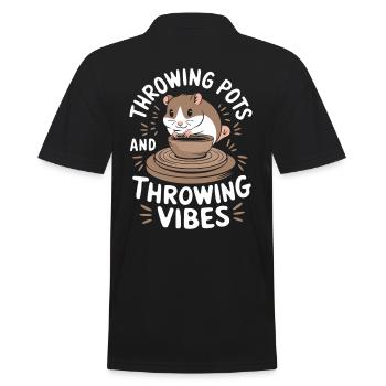 Pottery Funny Hamster Swinging Pots Vibes - Men's Polo Shirt - black - Back - Kai (181cm)