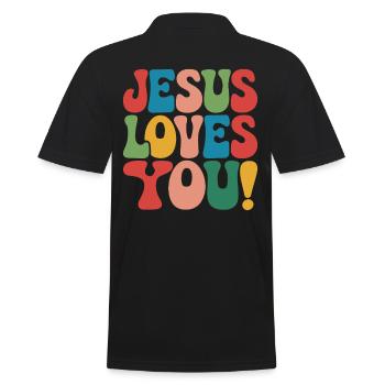 Jesus Liebt Dich Christen Spruch - Männer Poloshirt - Schwarz - Hinten - Kai (181cm)