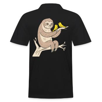 Cozy sloth with birds illustration - Men's Polo Shirt - black - Back - Kai (181cm)
