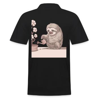 Gemütlicher Pflanzenliebhaber Faultier mit - Männer Poloshirt - Schwarz - Hinten - Kai (181cm)