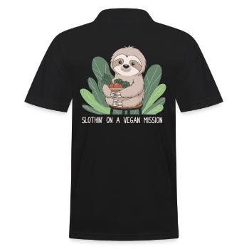 Sloth on a vegan mission with vegetable bowl - Men's Polo Shirt - black - Back - Kai (181cm)