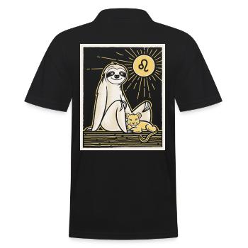 Gemütliches Löwe Sternzeichen Faultier Motiv - Männer Poloshirt - Schwarz - Hinten - Kai (181cm)
