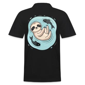 Dreaming Pisces-Zodiac Sloth with Fish - Men's Polo Shirt - black - Back - Kai (181cm)