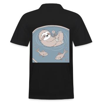 Gemütliches Fische Sternzeichen Faultier mit Blume - Männer Poloshirt - Schwarz - Hinten - Kai (181cm)