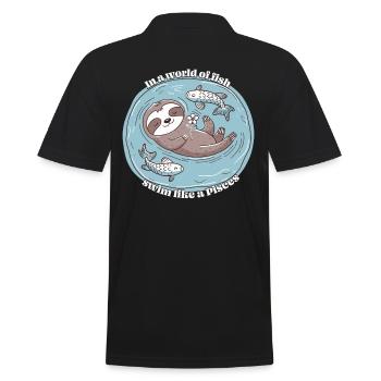 Paresseux du zodiaque Poissons : nagez comme un poisson - Polo Homme - noir - Dos - Kai (181cm)