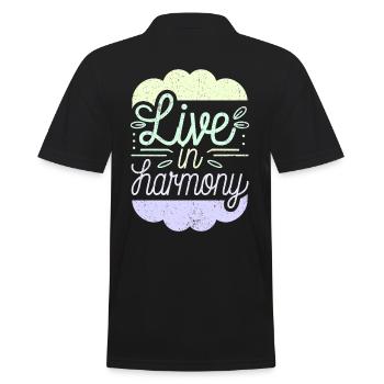 Inspire Spirituality Quote: Live in Harmony - Men's Polo Shirt - black - Back - Kai (181cm)