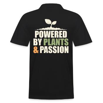 Angetrieben Von Pflanzen & Leidenschaft: Vegan - Männer Poloshirt - Schwarz - Hinten - Kai (181cm)
