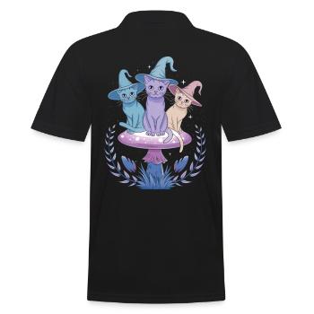 Chats joueurs avec des chapeaux magiques sur champignon - Polo Homme - noir - Dos - Kai (181cm)
